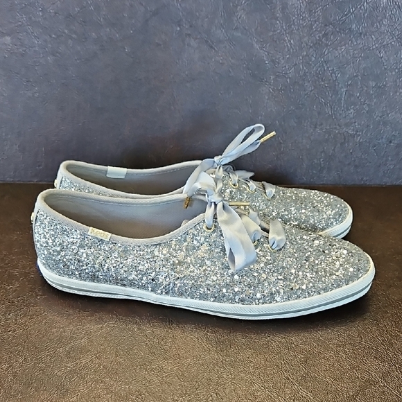 Kate Spade Keds Silver Glitter Sneakers Size 8 - Picture 3 of 13